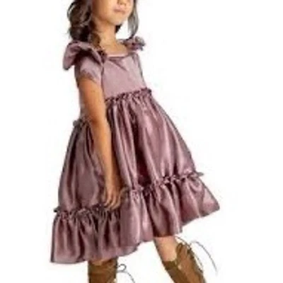 Joyfolie Mia Joy Girls Lorelei Mauve Satin Party Dress Ruffle Trim Size 10 NWT - Image 1 of 4