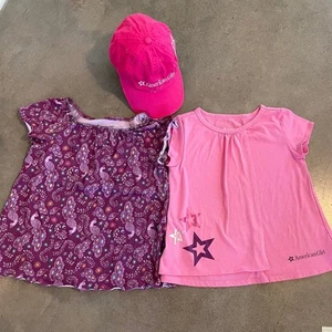 American Girl Pink Purple Tee tops with cap hat bundle girls size 7 - Picture 1 of 7