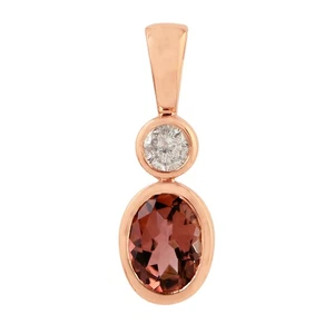 Tourmaline Diamond Pendant 18k Rose Gold Oval Gemstone Fine Jewelry for Women - Picture 1 of 7