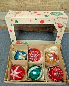 Vintage glänzende Brite Glas Ornamente mit Box West Germany -6 glitzernde Ornamente - Bild 1 von 5