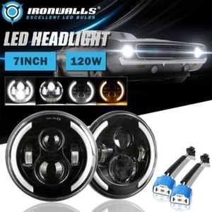 Pair 7" LED Headlights Hi-Lo Beam DRL Turn Signal for Chevy C10 C20 Nova Camaro - Picture 1 of 12