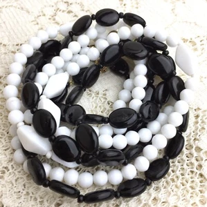 Vintage Black White Art Glass Bead Necklace(s) 60s MCM Germany Evening Dress Lot - Picture 1 of 13