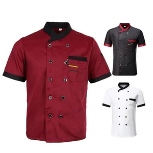 Kitchen Chef T-shirt Coat Unisex Men Women Tops Short Sleeve Catering Uniform - Picture 1 of 22