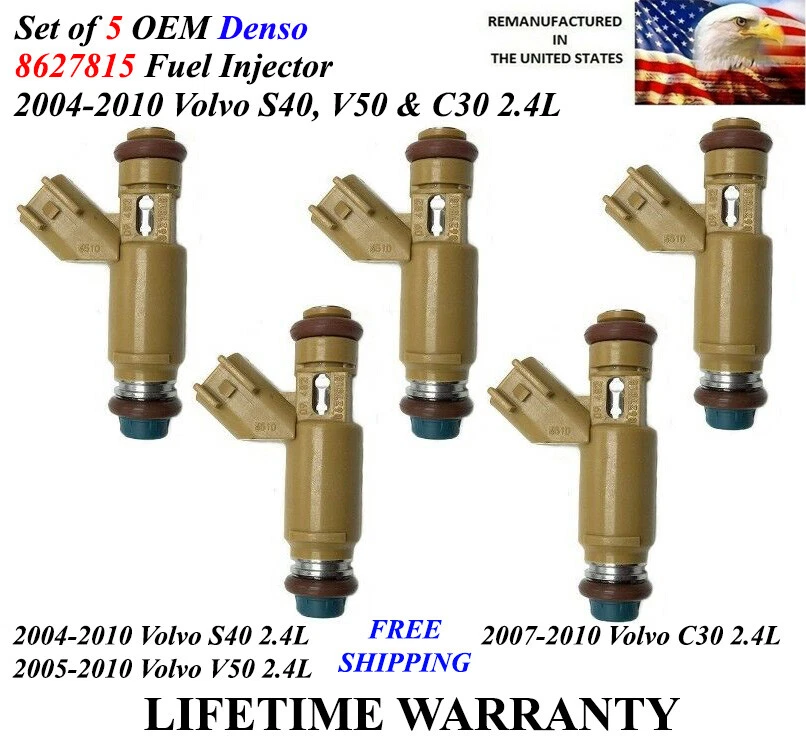 正品 Denso 5 件套燃油喷射器适用于沃尔沃 S40 V50 C30 2.4L 87627815  — 第 1/1 张图片