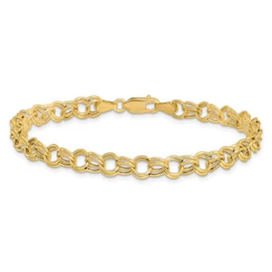 14K Solid Yellow Gold Double Link Charm Bracelet - Picture 1 of 21