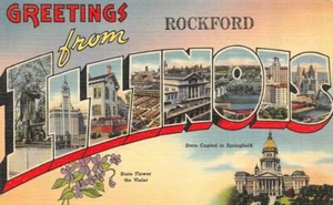 Rockford, IL  ILLINOIS LARGE LETTER LINEN  Capitol~Violets 1944 Tichnor Postcard - Picture 1 of 2