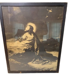 Antique Jesus Christ Garden of Gethsemane Picture Frame Sepia Heinrich Hofmann - Picture 1 of 16