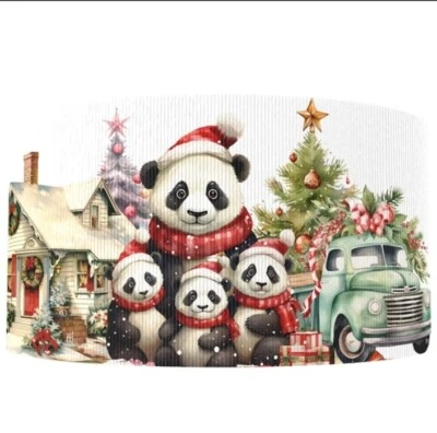 1.5 INCH Christmas Panda Bear Truck GROSGRAIN RIBBON Hair Bow Supplies 1258582 - Image 1 of 2