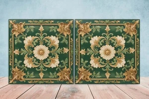 Azulejos de pared de cerámica victoriana - Juego de 2 azulejos de cerámica para salpicadero de cocina para baño - Imagen 1 de 3