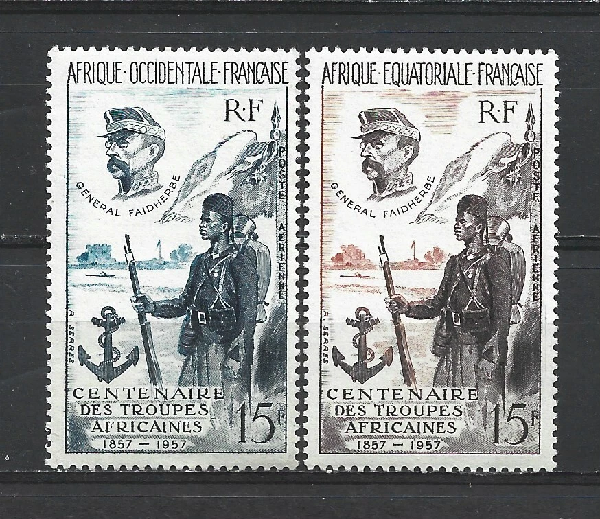 Complete set 2 new stamps**.  French Equatorial & West Africa 1957.     (8931) - Image 1 of 1