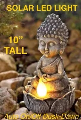 Zen Buddha Statue Solar Powered LED Garden Pathway Light Dusk to Dawn Deck Decor - Image 1 of 4