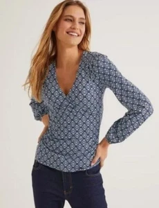 BODEN jersey faux wrap Elodie top sz UK 12, M / long sleeves ruched slim - Picture 1 of 9