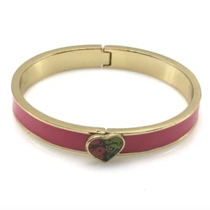 Vera Bradley Pink Enamel Gold Tone Hinged Heart Bracelet 7.5" - Picture 1 of 5