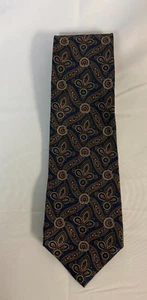 Kuppenheimer 100% Silk Tie Geometric Paisley Print  Blue Gold Classic Necktie - Picture 1 of 5