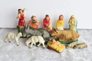 Misc 12 pc. Lot Italy Japan Ceramic Nativity Figures Baby Jesus Donkey Sheep TLC - Picture 1 of 10