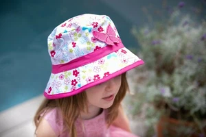 Kinderhut Sommerhut mit Blümchen Mädchen Fischerhut Pink Kinder Mütze Rosa neu - Bild 1 von 4
