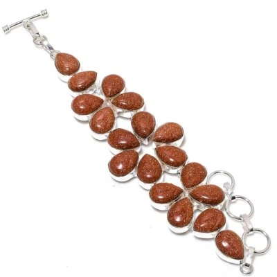Red Sunstone Gemstone 925 Sterling Silver Bracelet 7-8" l819 - Image 1 of 4