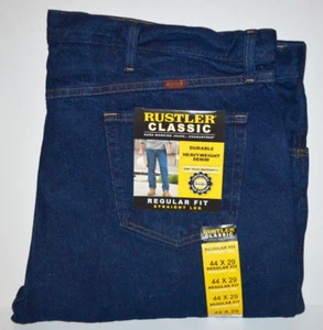 Men's Rustler Wrangler Regular Fit Heavyweight Denim Blue Jeans 44x29 Cotton NEW - Picture 1 of 5
