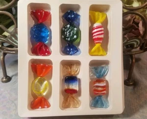 Italian Bonboniere Hand Blown Glass Wrapped Hard Candies 6 Pieces NIB - Picture 1 of 6