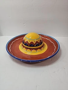 New... Blue Sky Clayworks By Heather Fiesta Sombrero Chip and Dip Tray Rare Find - Picture 1 of 6