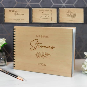 Personalised Wedding Guest Book Engraved Custom Personalized Wooden Wedding - Picture 1 of 10