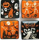 4Pk Inhomestylez Appetizer Plates Fall Halloween Black Orange Square - Happy Boo