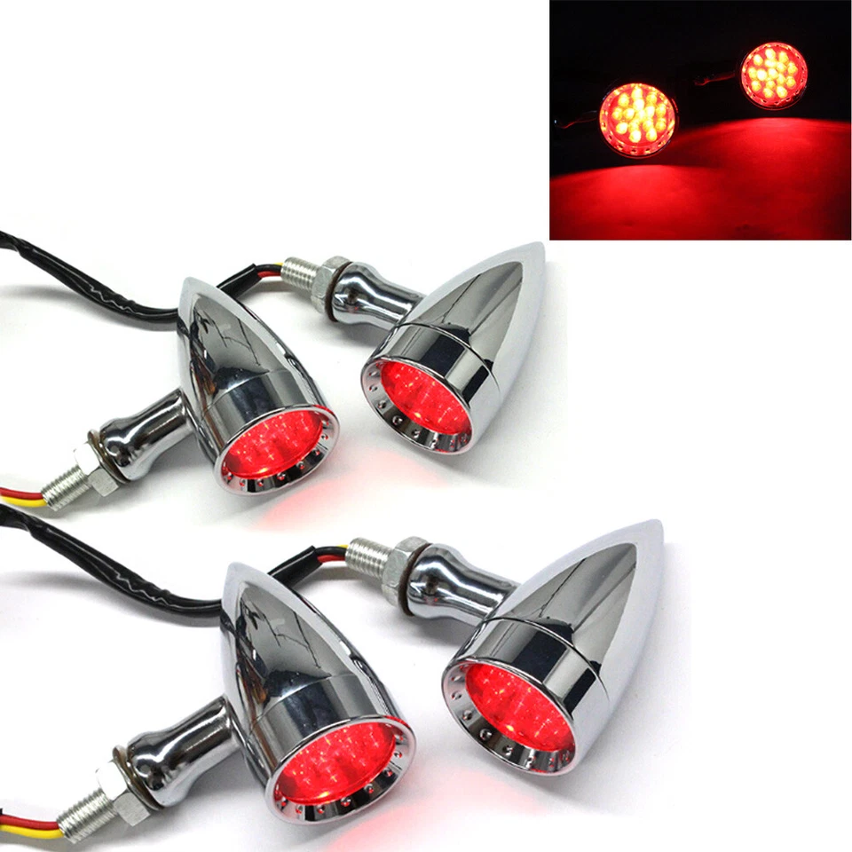 4X Motorcycle LED Chrome Bullet Blinkers Turn Signal Tail Lights For Harley Dyna - Image 1 of 4