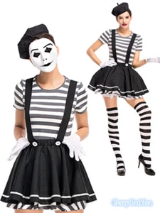 X-C3-4 Ladies Mesmerizing Mime Costume French Artist Clown Circus Fancy Outfit - Picture 1 of 9