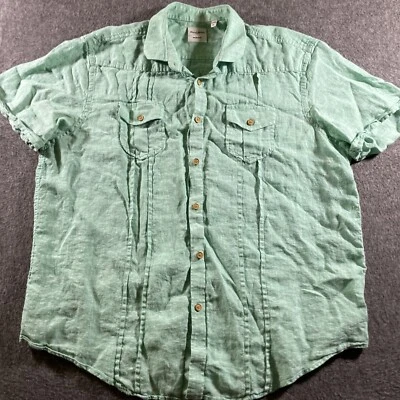 Camisa Murano Baird McNutt Para Hombres XL Verde Espuma de Mar Lino Manga Corta Abotonada Foto 1 de 4