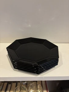 Arcoroc France Octime Black Octagon Glass Set Of 6 Salad Plates 7 1/2" - Picture 1 of 9
