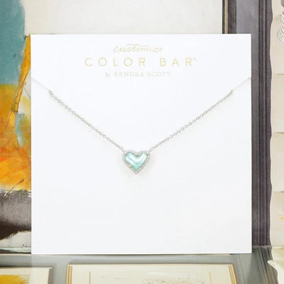 NWOT Kendra Scott Small Ari Heart Light blue Illusion Necklace Silver Tone - Image 1 of 4