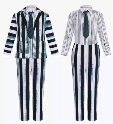 Beetlejuice Halloween 3 Piece Costume Black and White Striped Suit XXL - Image 1 of 3