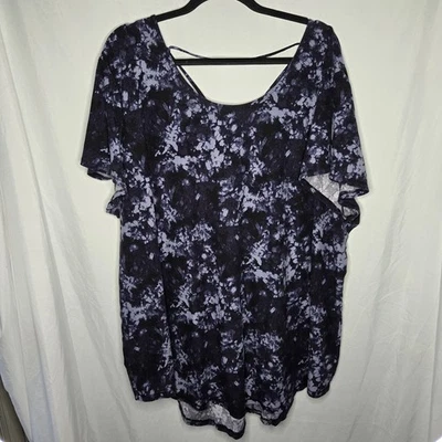 Livi Active Lane Bryant Plus Size 26 28 Criss Cross Back Tie Dye Sleeve Tee  - Image 1 of 4