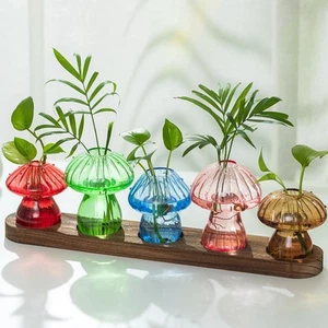 Glass Propagation Station for Plant: Mushroom Planter with Wooden Stand for H... - Picture 1 of 7