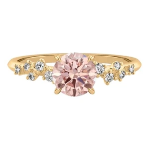14K Yellow Gold Ring 1.15 Ct IGI Lab Grown Round Cut Fancy Intense Pink Diamond - Picture 1 of 8