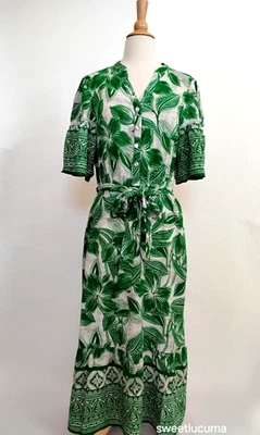 NWT Anthropologie Fig & Flower Boho Midi Maxi Dress L Floral Green Elastic Waist - Image 1 of 4