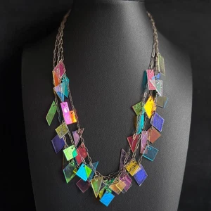 Kromastones 3 Strand 925 Sterling Cascading Iridescent Confetti Glass Necklace - Picture 1 of 5
