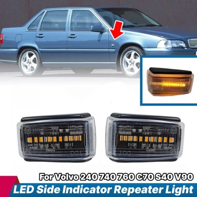 Pair Dynamic LED Side Marker Indicator Repeater Lights For 1984-1993 Volvo 240 - Image 1 of 4
