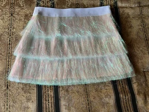 Blue b. Collection Womens Mini Skirt Fringe Metallic Iridescent Size L New - Picture 1 of 7