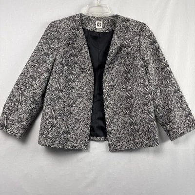 Chaqueta Anne Klein Frente Abierto Mujer Grande Blazer Negro Blanco Negocios Informal Foto 1 de 4