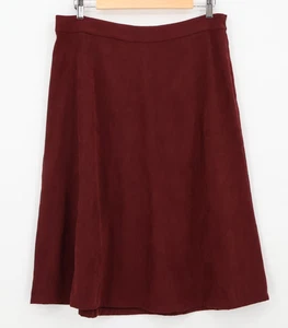 Burgundy Vegan Suede A-Line Midi Skirt Career Fall Dark Academia Twee Size 10 - Picture 1 of 6