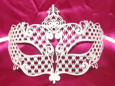 WHITE LASER CUT METAL VENETIAN MASK MASQUERADE MASKS - Image 1 of 2