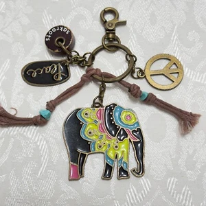 Sakroots Peace Elephant Keychain Logo Charm Metal Enamel Keyring Purse Clip - Picture 1 of 9