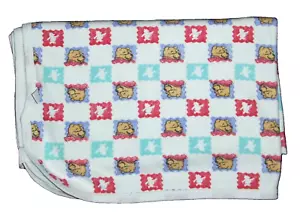VTG Winnie the Pooh Baby Blanket Aqua Red Purple Squares Fruit of the Loom Hanes - Picture 1 of 3
