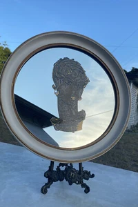 Reverse Painted Art Deco French Provencial Round Wood Gold Frame Mirror Picture - Picture 1 of 12