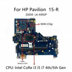 For HP Pavilion 15-R Motherboard i3 i5 i7 CPU UMA ZS050 LA-A992P 760781-501 - Picture 1 of 2