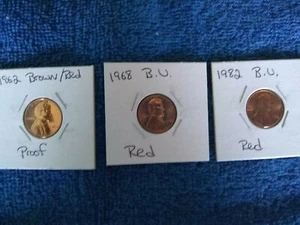 Lot of 3 Lincoln pennies in uncirculated condition(1962, 1968 & 1982) - Picture 1 of 2