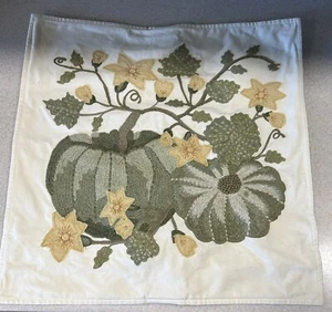 POTTERY BARN Pumpkin Patch Crewel Vines Embroidery Crewel Gourds Pillow Cover - Picture 1 of 5
