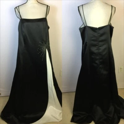 Betsy & Adam Jaslene Formal Evening Dress Gown 18W Womans Plus Black White Satin - Image 1 of 4