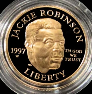 1997 W GOLD PROOF $5 JACKIE ROBINSON COMMEMORATIVE BOX & COA - Picture 1 of 3
